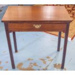 WRITING TABLE, George II and later mahogany with frieze drawer, 73cm H x 74cm W x 46cm D.