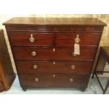 HALL CHEST, Regency mahogany of adapted shallow proportions with five drawers on turned supports,