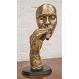 CONTEMPORARY SCULPTURE, silvered resin, 'Cigar smoker', 37cm H.