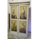 CUPBOARD, late 19th century, painted of two doors with flower decorated panels enclosing shelves,