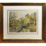 JEAN LEYSSENNE (French 1921-2009) 'View of a French Canal', watercolour, signed lower left,