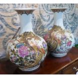 VASES, a pair, Chinese decorated with blossoming tree and birds, 53cm H.