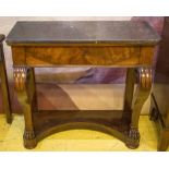 CONSOLE TABLE, 19th century, French, Louis Philippe flame mahogany with full width frieze drawer,