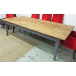 FARMHOUSE TABLE, with a rectangular cedarwood top on a painted base with square tapered supports,