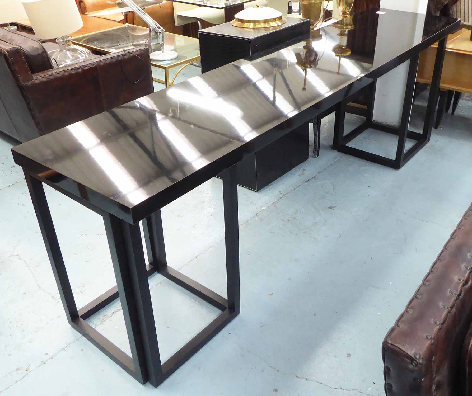 CONSOLE TABLE, black gloss, 55cm D x 81cm H x 246 Long.