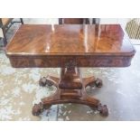 CARD TABLE, William IV flame mahogany rectangular fold over baize,