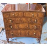 CONCAVE CHEST, George III design flame mahogany having two short and three long drawers,