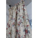 CURTAINS, a pair, cream floral fabric lined and interlined, 118cm gathered x 236cm drop.