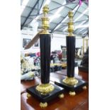 TABLE LAMPS, a pair, black marble columns and gilt mounts, 45cm H.