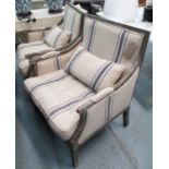 BERGERE CHAIRS, a pair, French provincial style, limed finish, 95cm H.