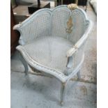 CHAIR, Louis XV style, double caned in a blue and silvered frame, 63cm W.