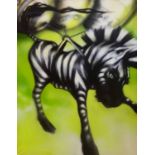 STONE (Urban artist) 'Green airbone stripey donkey', 2009, spraypoint on canvas,