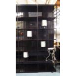 BOOKCASE, rosewood and metal with intragal lamps, a pair, each 35cm x 235cm H x 65cm.