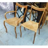 DINING CHAIRS, a set of six, including two carvers with rush seats, each 47cm x 87cm H.