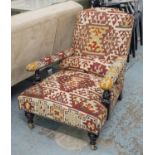 GEORGE SMITH ARMCHAIR, Victorian style in kilim upholstery, 70cm W.