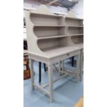 DESK, in the French provincial manner, with waterfall shelves, grey painted finish, 162cm H.