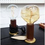 LAMPS, two, wooden with large feature bulbs, 27cm H overall.