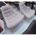 ARMCHAIRS, a pair, in grey fabric contemporary style wooden legs, 112cm x 85cm H.