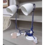 BTC BEDSIDE LAMPS, a pair, with white shades, 50cm H.