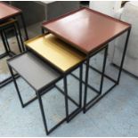 NEST OF THREE TABLES, metal, largest 41cm x 41cm x 55cm H.