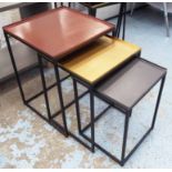 NEST OF THREE TABLES, metal, largest 41cm x 41cm x 55cm H.