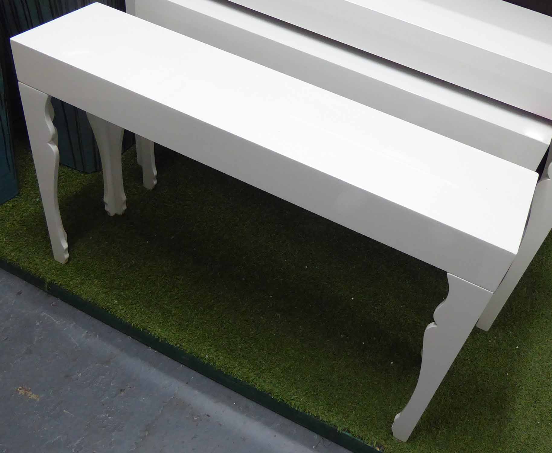 CONSOLE TABLE, Louis style in the manner the Heals design, white lacquered, 110cm L 28cm W x 67cm H.