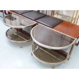 DEMI LUNE LOW TABLES, a pair, mid 20th century Italian chrome with two tinted glass tiers,