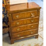 BACHELOR'S CHEST, George II design burr walnut with foldover top and four drawers,