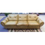 SOFA, three seater, 1970's tan leather on chrome supports, 218cm x 85cm x 67cm H.