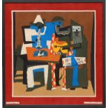 PABLO PICASSO 'Les Trois Musiciens', Textile, 82cm x 79cm overall, framed and glazed.