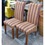 CONTEMPORARY DINING CHAIRS, a set of eight, with multicoloured striped upholstery, 101cm H.