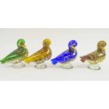 L A TOUR D'ARGENT PARIS, four Murano glass type models of ducks in coloured handblown glass.