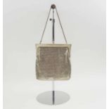SILVER COLOURED VINTAGE EVENING BAG, with a kiss clasp closure,