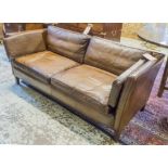 SOFA, two seater, mid 20th century, Danish in brown leather Borge Mogensen style,