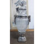 BACCARAT STYLE CUT GLASS VASE, large proportions, silver metal mounted, with cover, 80cm H.