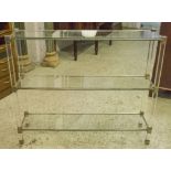 ETAGERE, mid 20th century Italian nickel plated and perspex with three glass tiers,