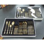 CUTLERY SETS, a boxed pair, gilt flatwear, 45cm x 28cm x 25cm.