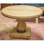 CENTRE TABLE, Art Deco light oak and ebonised with circular top on baluster pedestal,