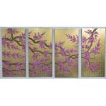 SAKURA BLOSSOM LACQUER PANELS, a set of four, each panel 50cm x 100cm.