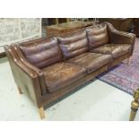 SOFA, three seater, mid 20th century, Danish in brown leather Borge Mogensen style,