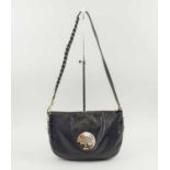 MULBERRY DARIA SATCHEL, black leather with gold tone hardware and iconic logo at the front,