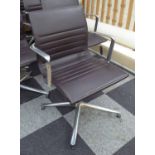 ICF EAMES STYLE OFFICE CHAIR, in tanned leather on chromed metal frames, 61cm W.