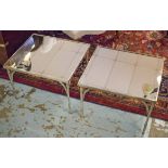 LOW TABLES, a pair, faux bamboo silver metal each rectangular with mirror top, 32cm H x 41cm x 46cm.