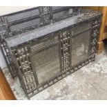 CONSOLE TABLE/RADIATOR GRILLE, cast metal with marble top, 69cm H x 102cm W x 24cm D.
