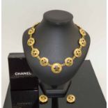 VINTAGE CHANEL NECKLACE AND EARRINGS, gilt, with box, 50cm L approx.