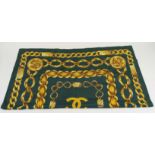 CHANEL RUE CAMBON VINTAGE SCARF, green with golden chain links pattern, circa 1990s, silk,