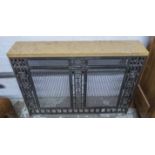 CONSOLE TABLE/RADIATOR GRILLE, cast metal with sienna marble top, 83cm H x 113cm W x 22cm D.