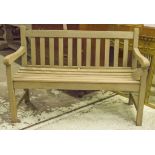 GARDEN BENCH, weathered silvery teak of slatted form, 123cm W.