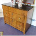 COMMODE, Swedish Biedermeier walnut with associated ebonised top above three long drawers,