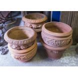 TERRACOTTA PLANT POTS, a selection of six, 20th century, various designs, tallest 33cm H.